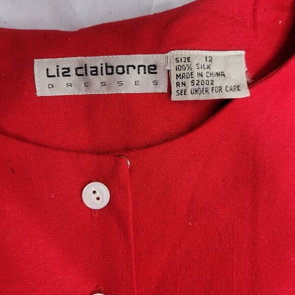 VINTAGE 80s dress Liz Claiborne red button up raw silk speckled‎ midi 12 - Picture 7 of 12